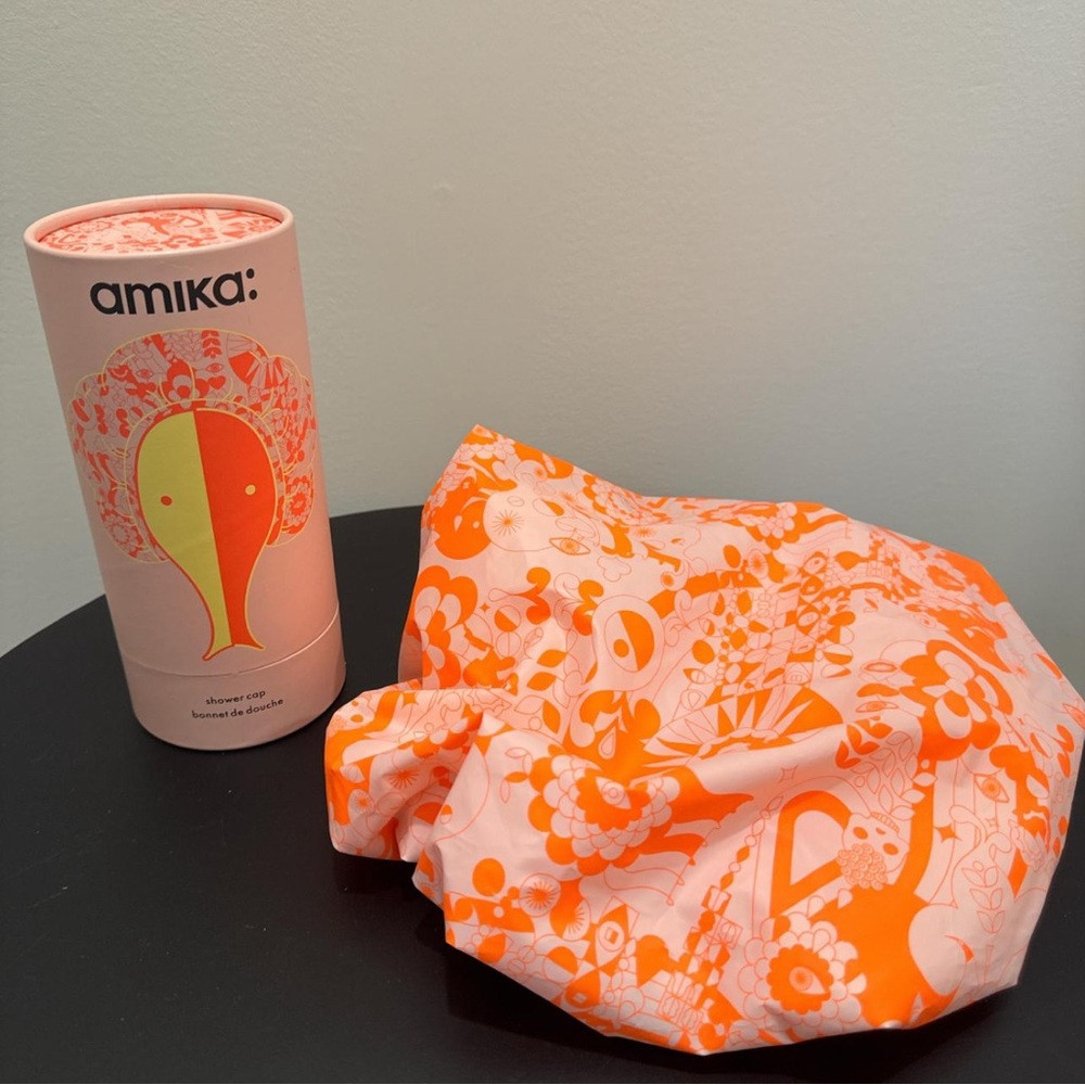 Amika Graphic Shower Cap in Orange and White